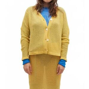 NEW THE ELDER STATESMAN tangled stitch cardigan in sunbeam